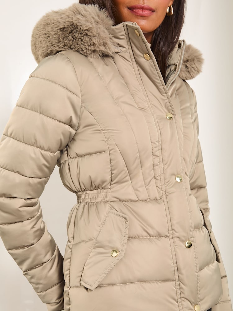 Lipsy Cream Cinched Waist Shorts Padded Coat - Image 4 of 4