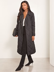 Lipsy Black Shower Resistant Padded Quilted Trench Coat - Image 1 of 4