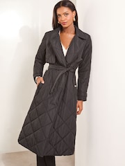 Lipsy Black Shower Resistant Padded Quilted Trench Coat - Image 2 of 4