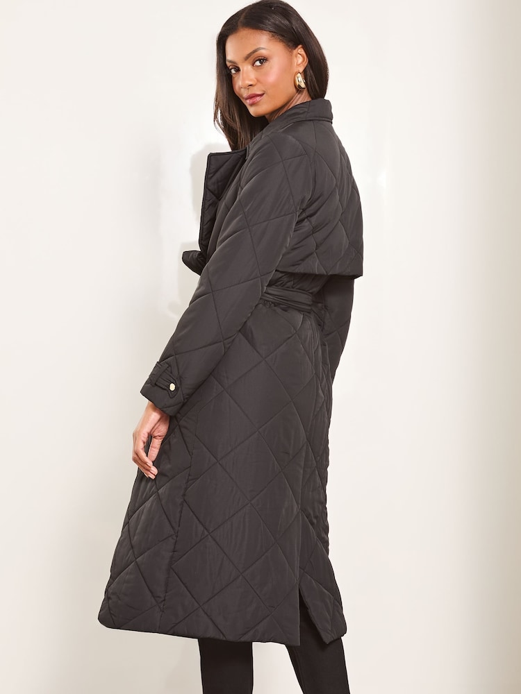 Lipsy Black Shower Resistant Padded Quilted Trench Coat - Image 4 of 4
