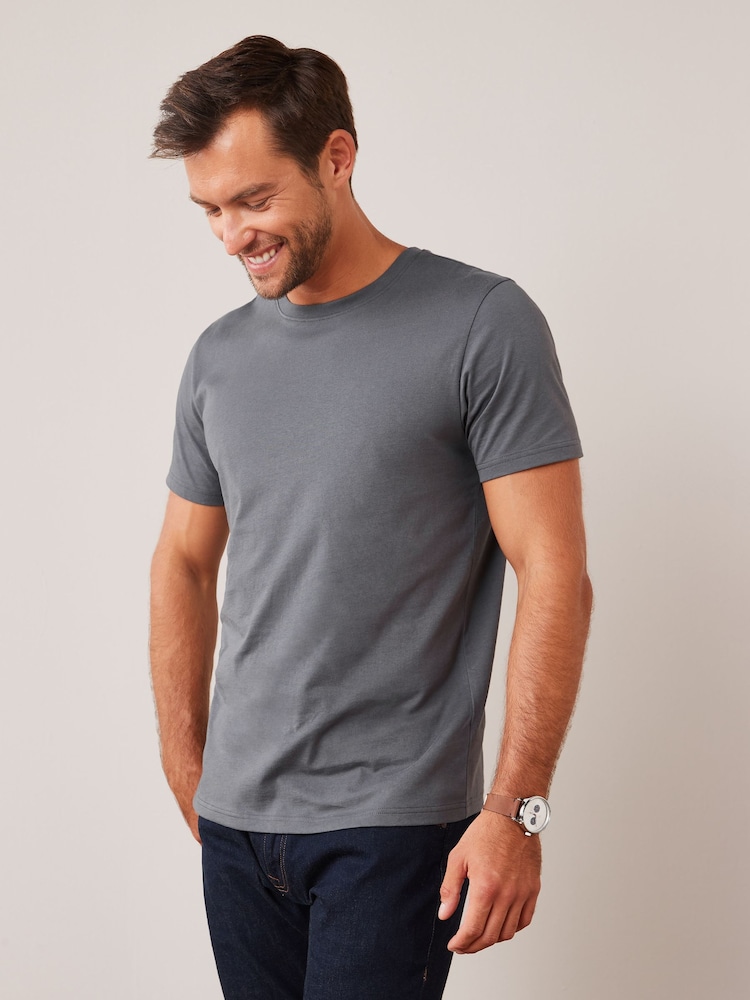 Grey Charcoal Regular Fit Essential Crew Neck Cotton T-Shirt - Image 1 of 5