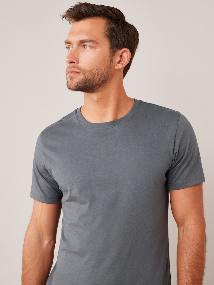 Grey Charcoal Regular Fit Essential Crew Neck Cotton T-Shirt - Image 4 of 5
