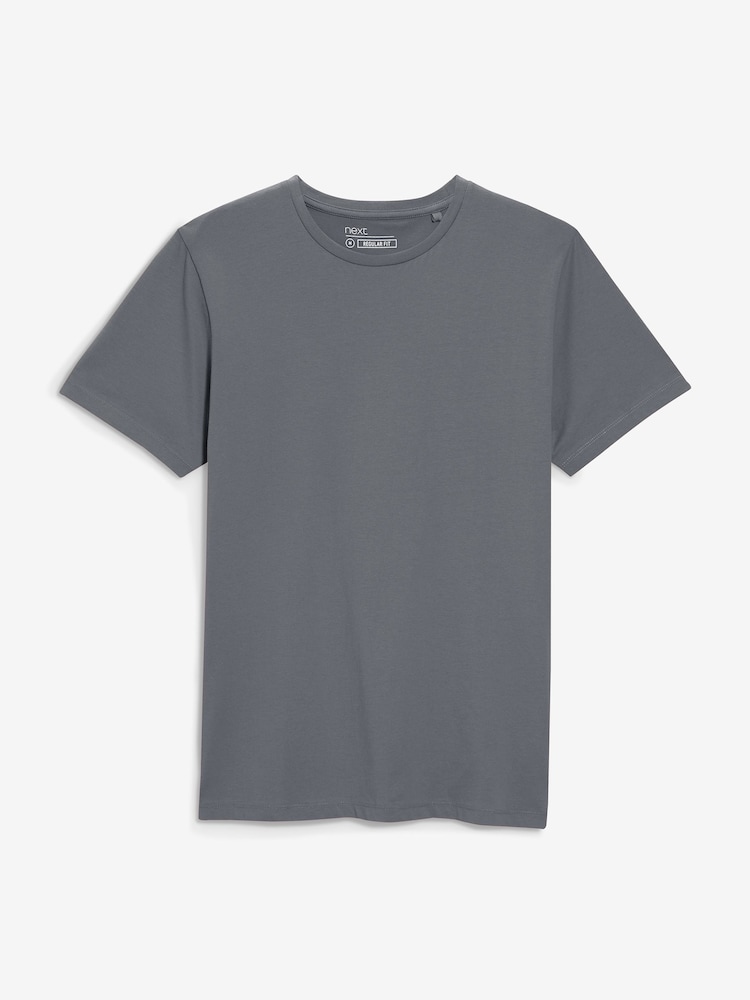 Grey Charcoal Regular Fit Essential Crew Neck Cotton T-Shirt - Image 5 of 5