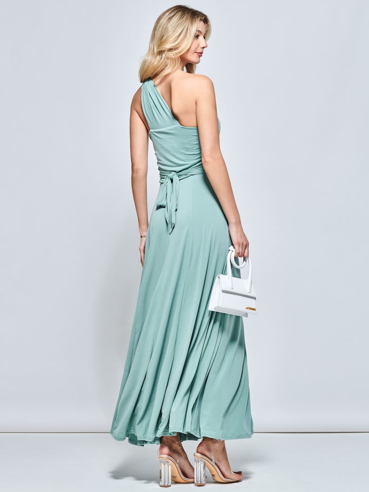 Jolie Moi Green One Shoulder Jersey Maxi Dress - Image 2 of 6