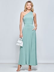 Jolie Moi Green One Shoulder Jersey Maxi Dress - Image 3 of 6