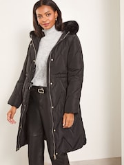 Lipsy Black Shower Resistant Quilted Padded Parka Coat - Image 1 of 4