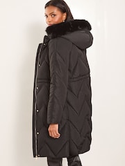 Lipsy Black Shower Resistant Quilted Padded Parka Coat - Image 4 of 4