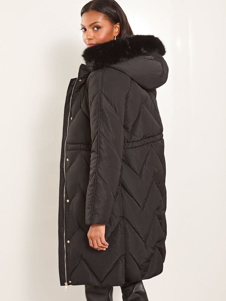 Lipsy Black Shower Resistant Quilted Padded Parka Coat - Image 4 of 4