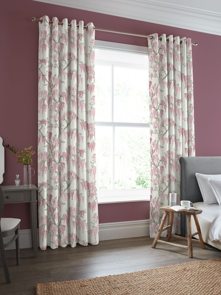 Laura Ashley Coral Pink Wisteria Made to Measure 100% Cotton Curtains - Image 1 of 9