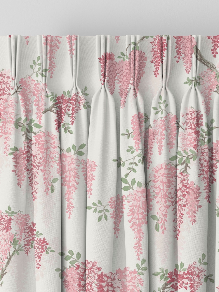 Laura Ashley Coral Pink Wisteria Made to Measure 100% Cotton Curtains - Image 5 of 9