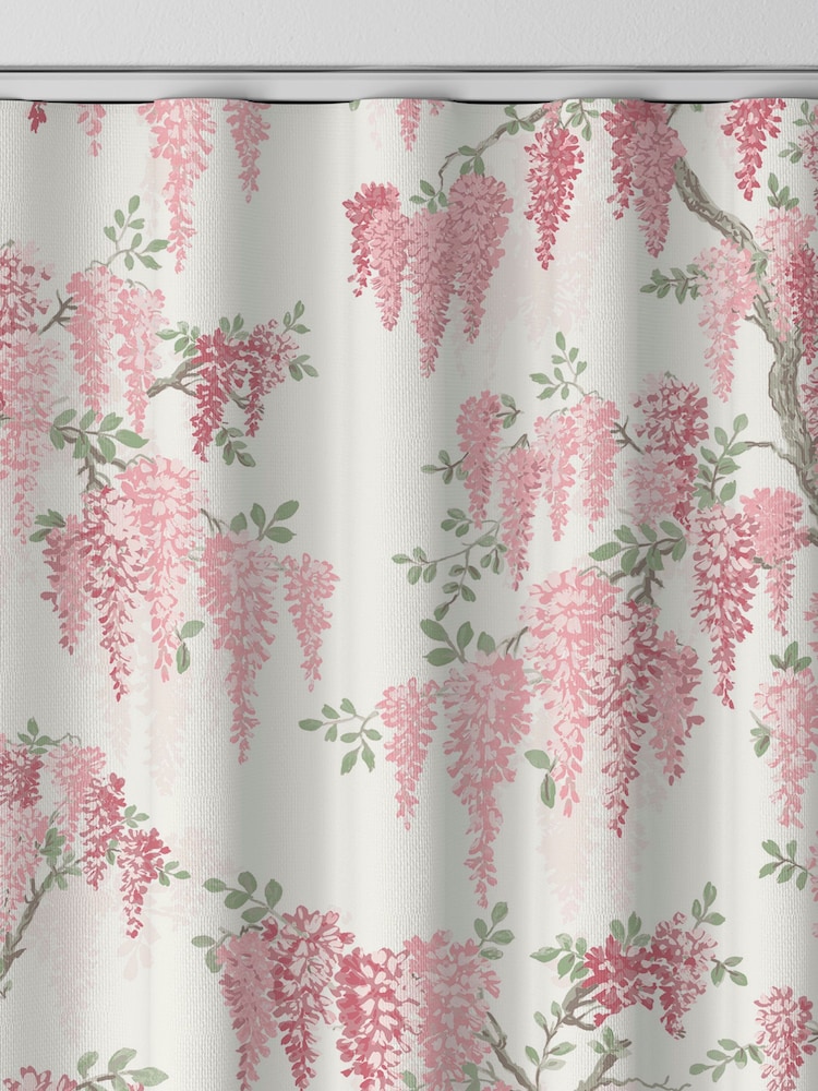 Laura Ashley Coral Pink Wisteria Made to Measure 100% Cotton Curtains - Image 8 of 9