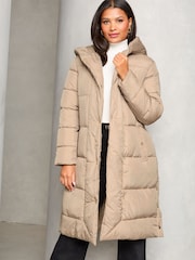 Lipsy Beige Shower Resistant Belted Padded Coat - Image 1 of 4