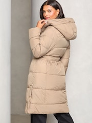 Lipsy Beige Shower Resistant Belted Padded Coat - Image 2 of 4