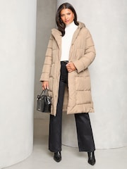 Lipsy Beige Shower Resistant Belted Padded Coat - Image 3 of 4
