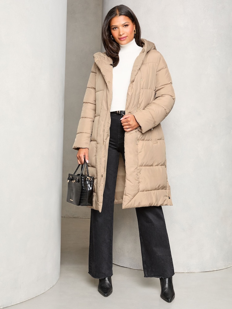 Lipsy Beige Shower Resistant Belted Padded Coat - Image 3 of 4