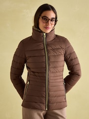 Joules Beckley Brown Padded Showerproof Jacket with Faux Fur Trim - Image 1 of 7