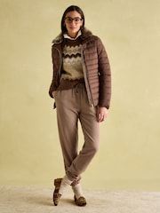Joules Beckley Brown Padded Showerproof Jacket with Faux Fur Trim - Image 2 of 7