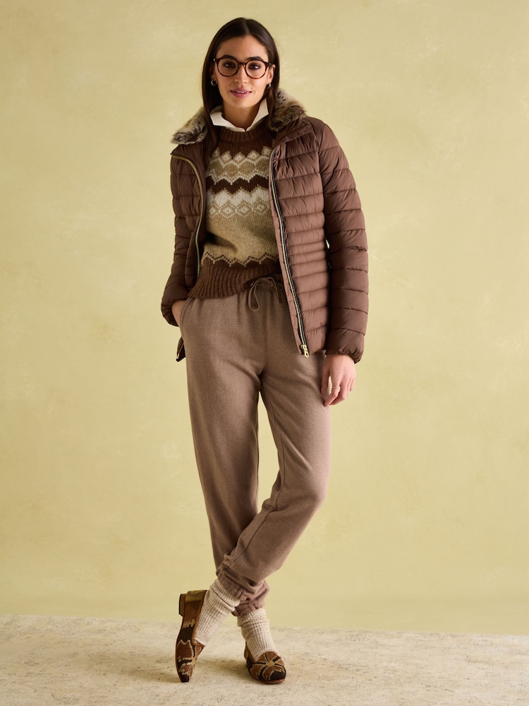 Joules Beckley Brown Padded Showerproof Jacket with Faux Fur Trim - Image 2 of 7 Joules Beckley Brown Padded Showerproof Jacket with Faux Fur Trim - Image 2 of 7