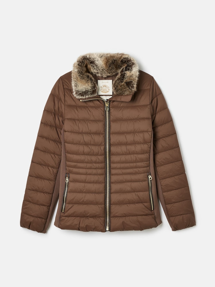 Joules Beckley Brown Padded Showerproof Jacket with Faux Fur Trim - Image 7 of 7 Joules Beckley Brown Padded Showerproof Jacket with Faux Fur Trim - Image 7 of 7
