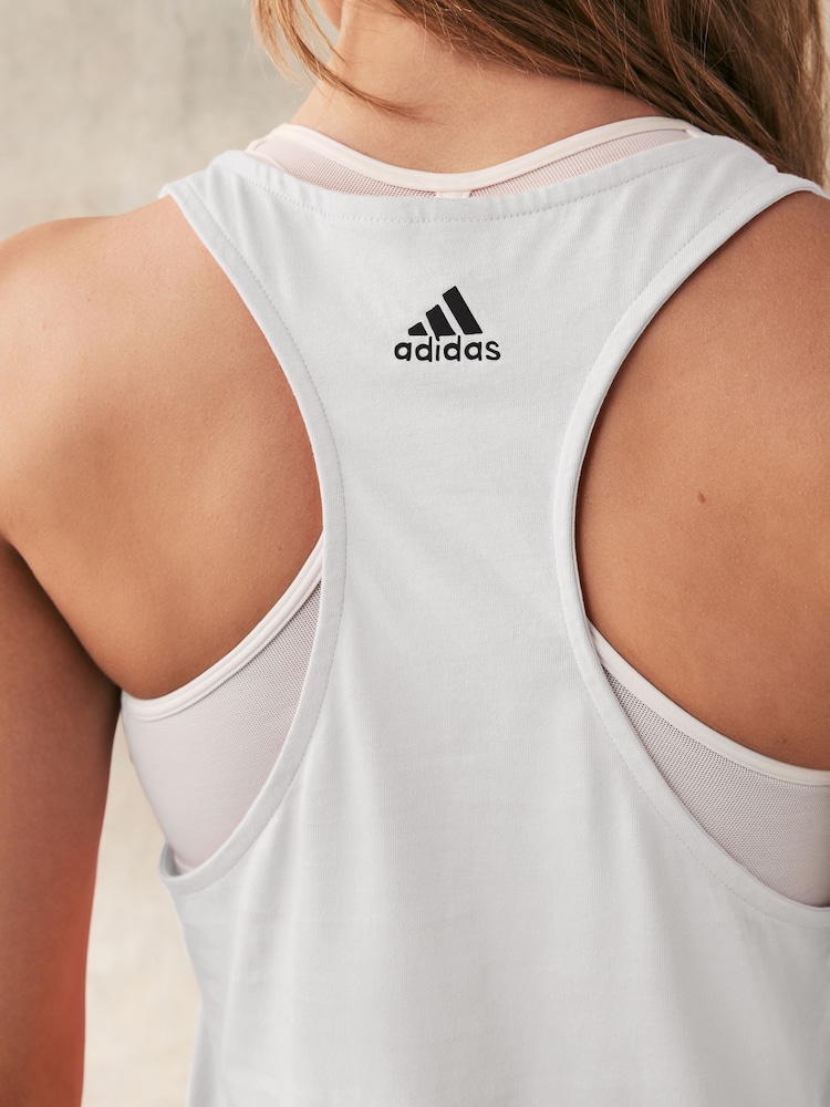 Wit - adidas sportkleding Essentials ruime tanktop met logo van 100% katoen - Image 3 of 10