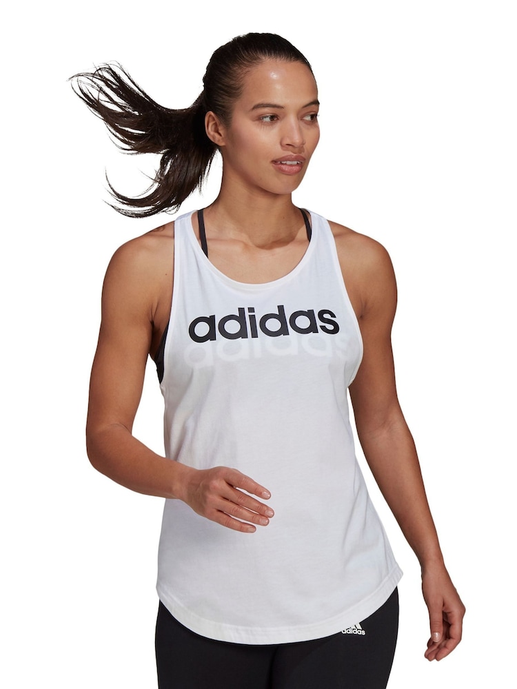 Wit - adidas sportkleding Essentials ruime tanktop met logo van 100% katoen - Image 6 of 10