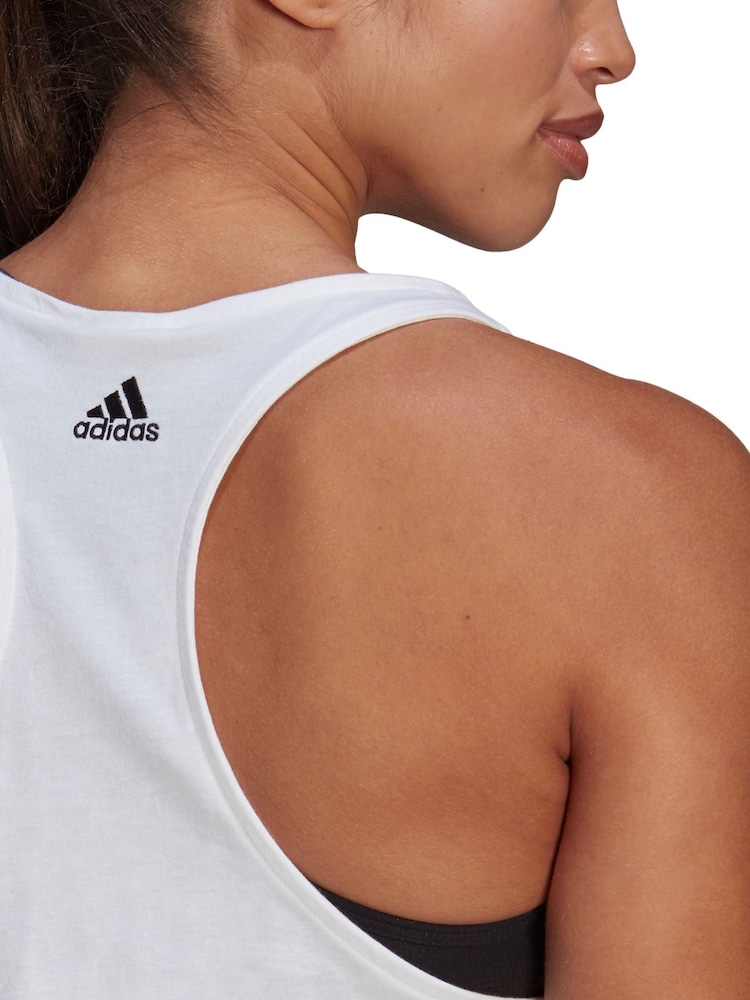 Wit - adidas sportkleding Essentials ruime tanktop met logo van 100% katoen - Image 8 of 10