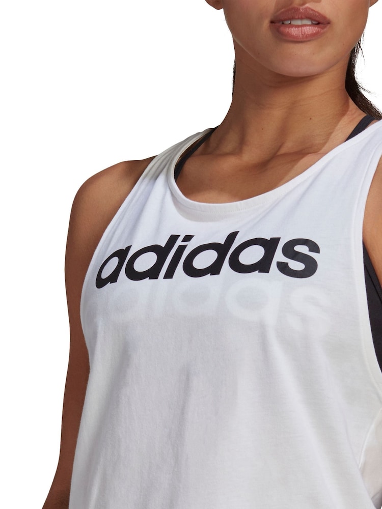 Wit - adidas sportkleding Essentials ruime tanktop met logo van 100% katoen - Image 9 of 10
