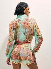 River Island Green Del Maar Long Sleeve Tie Front Embellished Cutwork Shirt - Image 3 of 4