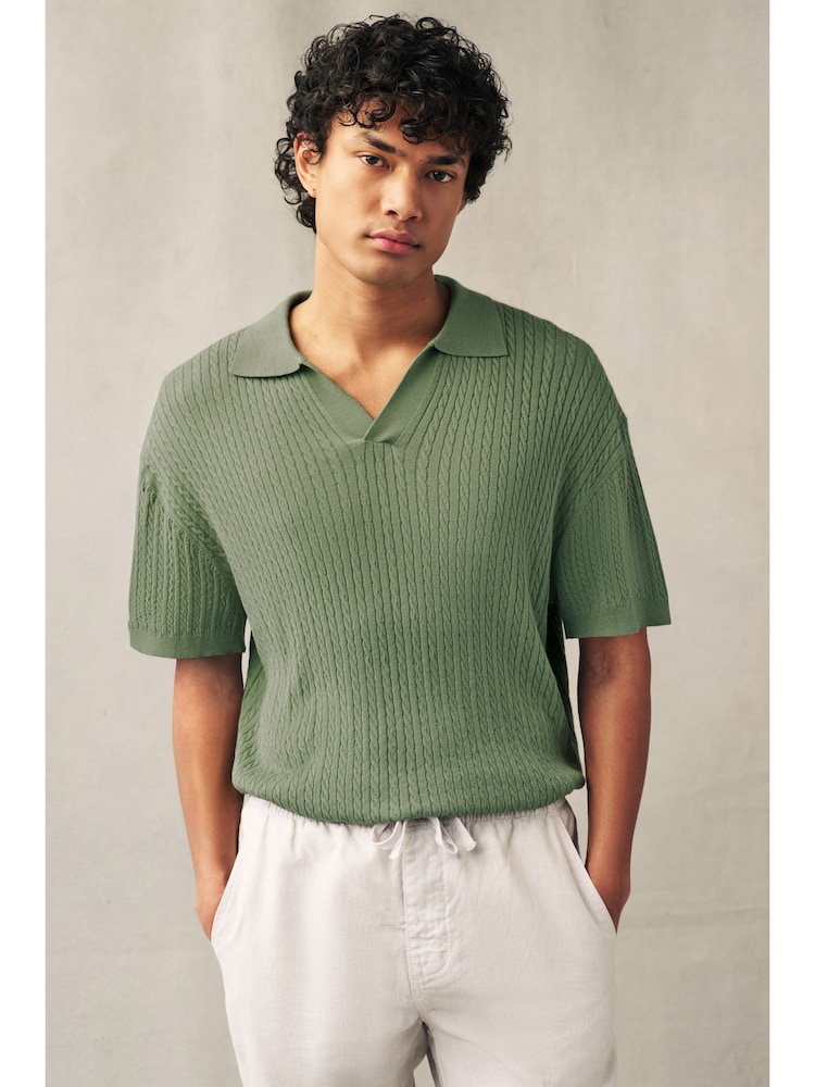 Green Short Sleeve Regular Mini Cable Trophy Polo Shirt - Image 1 of 7