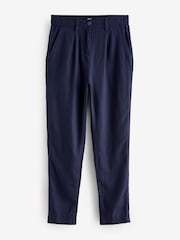 Navy Blue Linen Blend Taper Trousers - Image 5 of 6