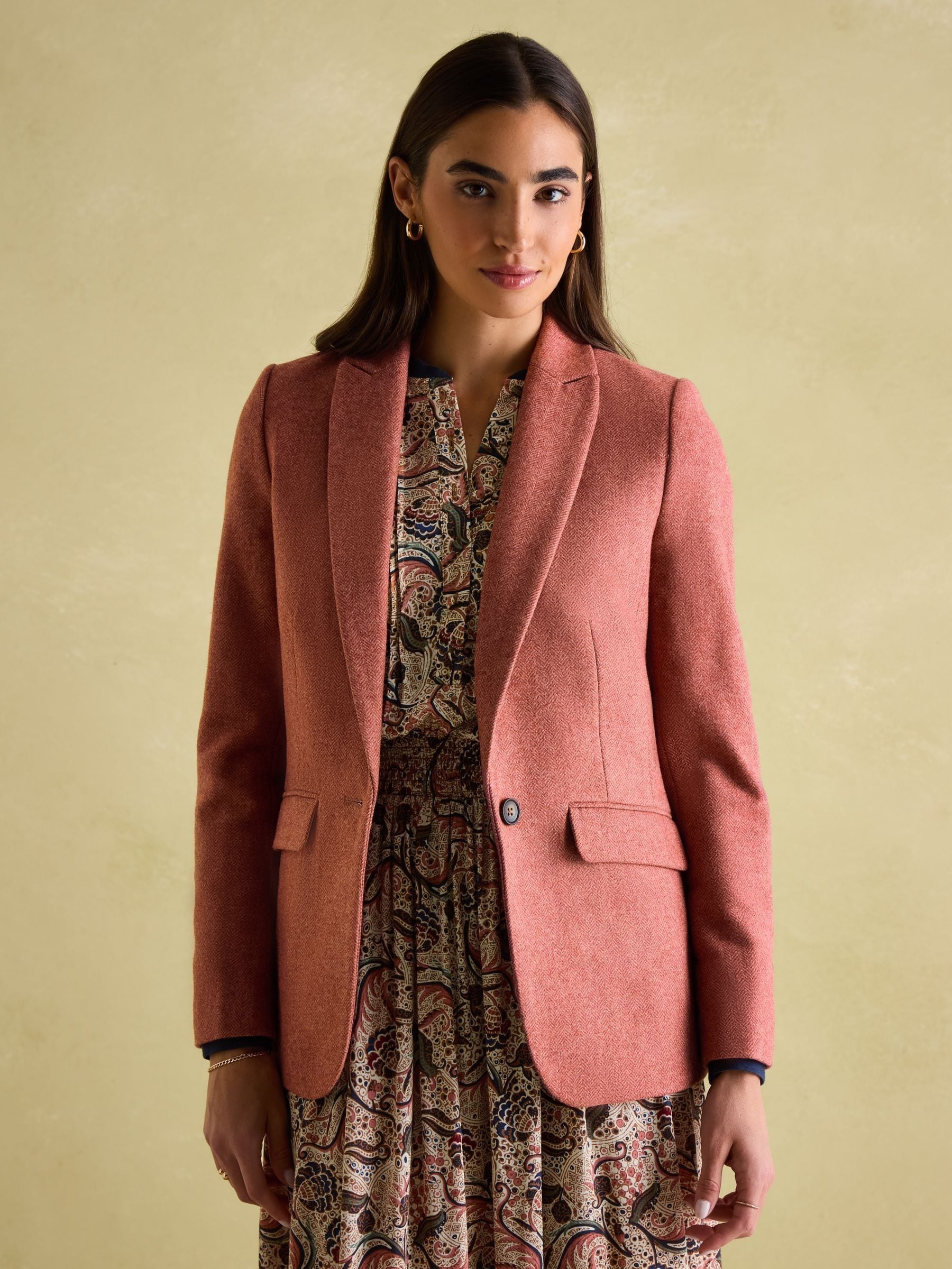 Joules pink tweed coat cheap