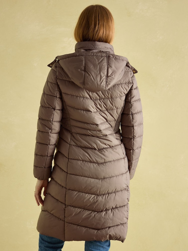 Joules Pembury Neutral Showerproof Longline Padded Coat With Hood - Image 2 of 8