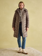 Joules Pembury Neutral Showerproof Longline Padded Coat With Hood - Image 3 of 8