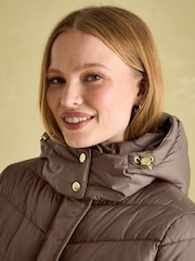 Joules Pembury Neutral Showerproof Longline Padded Coat With Hood - Image 4 of 8