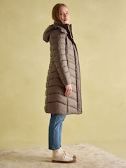 Joules Pembury Neutral Showerproof Longline Padded Coat With Hood - Image 6 of 8