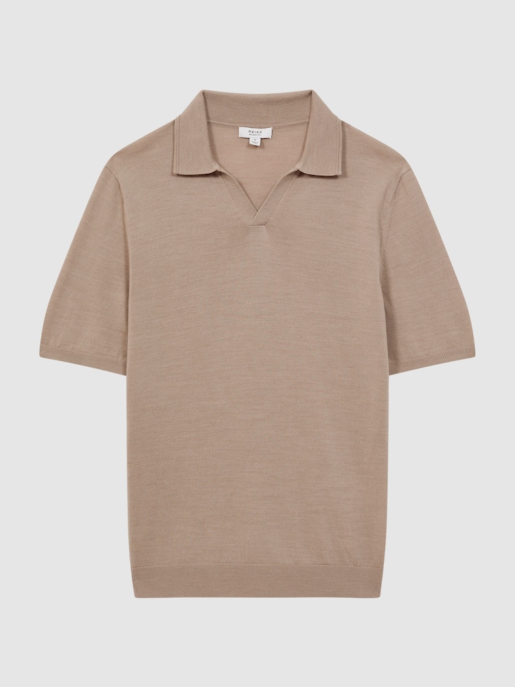 قميص بولو صوف ميرينو بياقة مفتوحة Duchie من REISS - Image 2 of 4