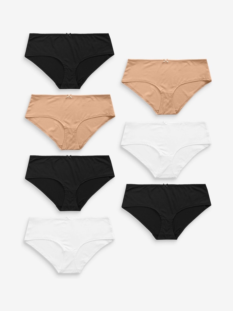 Black/White/Praline Nude Short Microfibre Knickers 7 Pack - Image 1 of 5