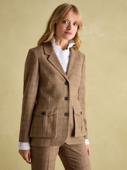 Joules Foxley Brown Check Tweed Suit Blazer - Image 1 of 10