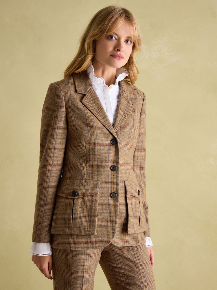 Joules Foxley Brown Check Tweed Suit Blazer - Image 1 of 10