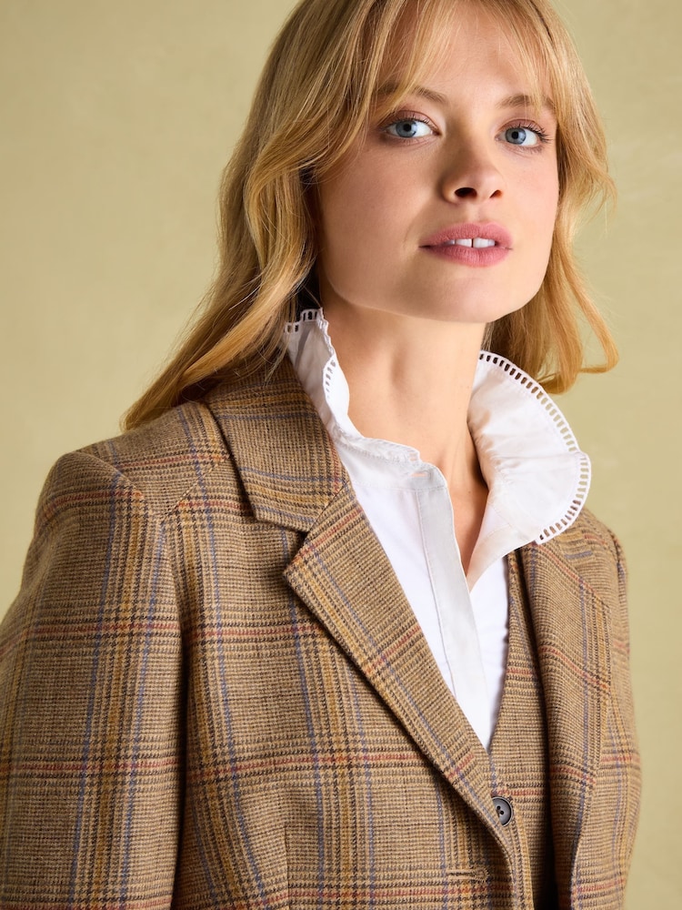 Joules Foxley Brown Check Tweed Suit Blazer - Image 4 of 10