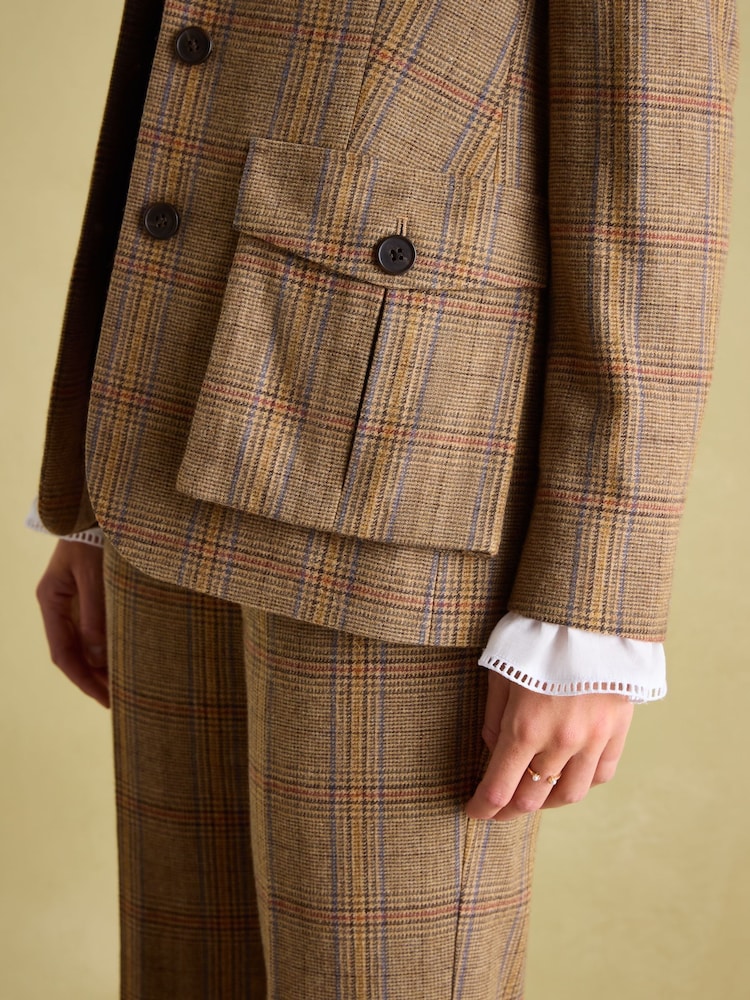 Joules Foxley Brown Check Tweed Suit Blazer - Image 5 of 10