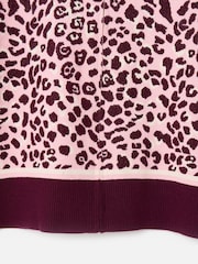 Oliver Bonas Pink Burgundy & Animal Print Zip Up Knitted Bomber Jacket - Image 5 of 6