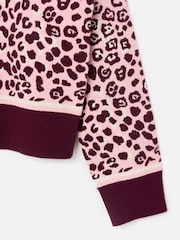 Oliver Bonas Pink Burgundy & Animal Print Zip Up Knitted Bomber Jacket - Image 6 of 6