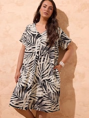 Evans Black Linen Pleated Swing Dress - Image 1 of 2