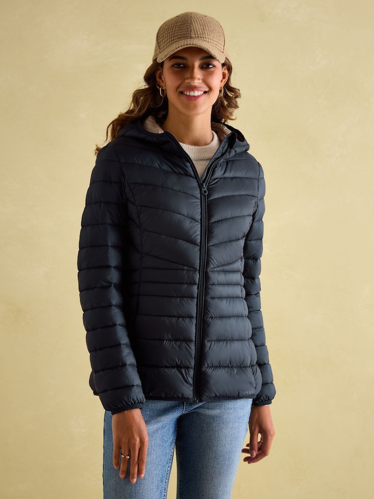 Joules Kenley Navy Showerproof Padded Coat with Hood - Image 1 of 6