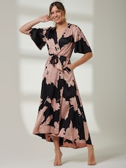 Jolie Moi Black Angel Sleeve Satin Maxi Dress - Image 1 of 6