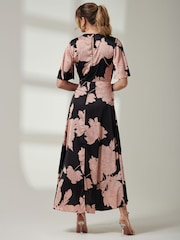 Jolie Moi Black Angel Sleeve Satin Maxi Dress - Image 2 of 6
