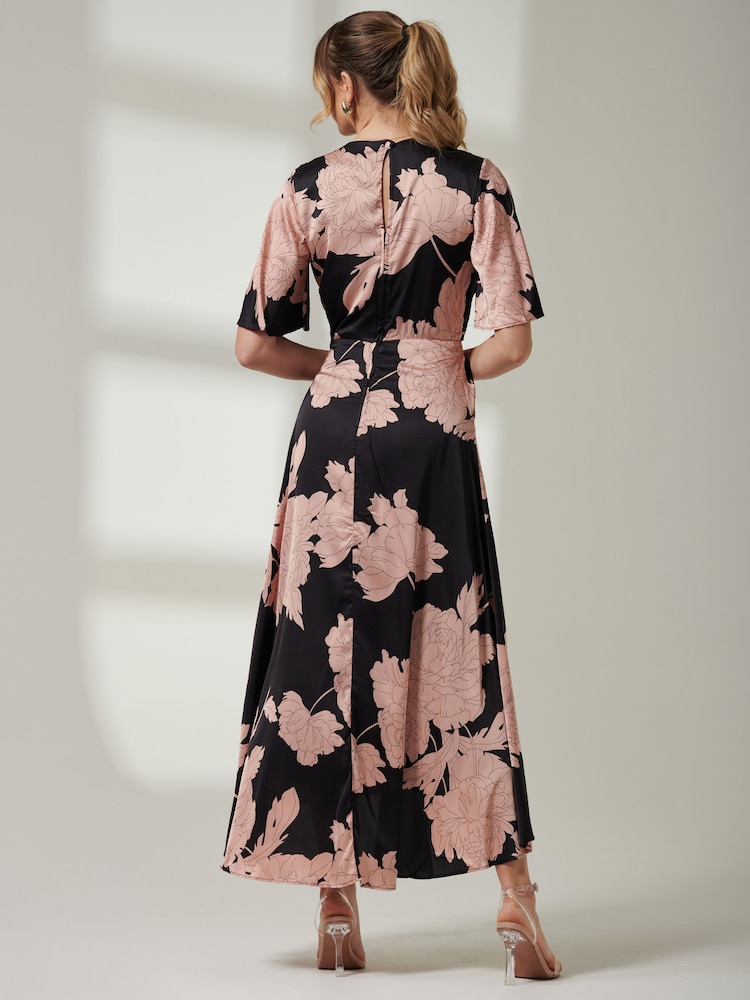 Jolie Moi Black Angel Sleeve Satin Maxi Dress - Image 2 of 6