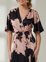 Jolie Moi Black Angel Sleeve Satin Maxi Dress - Image 3 of 6