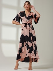 Jolie Moi Black Angel Sleeve Satin Maxi Dress - Image 4 of 6